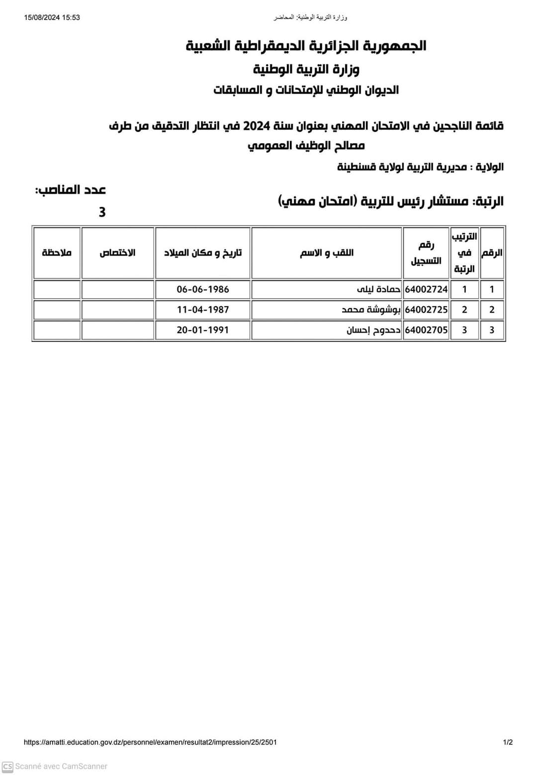 نتائج الامتحانات المهنية لولاية قسنطينة 2024 - SFN Emploi
