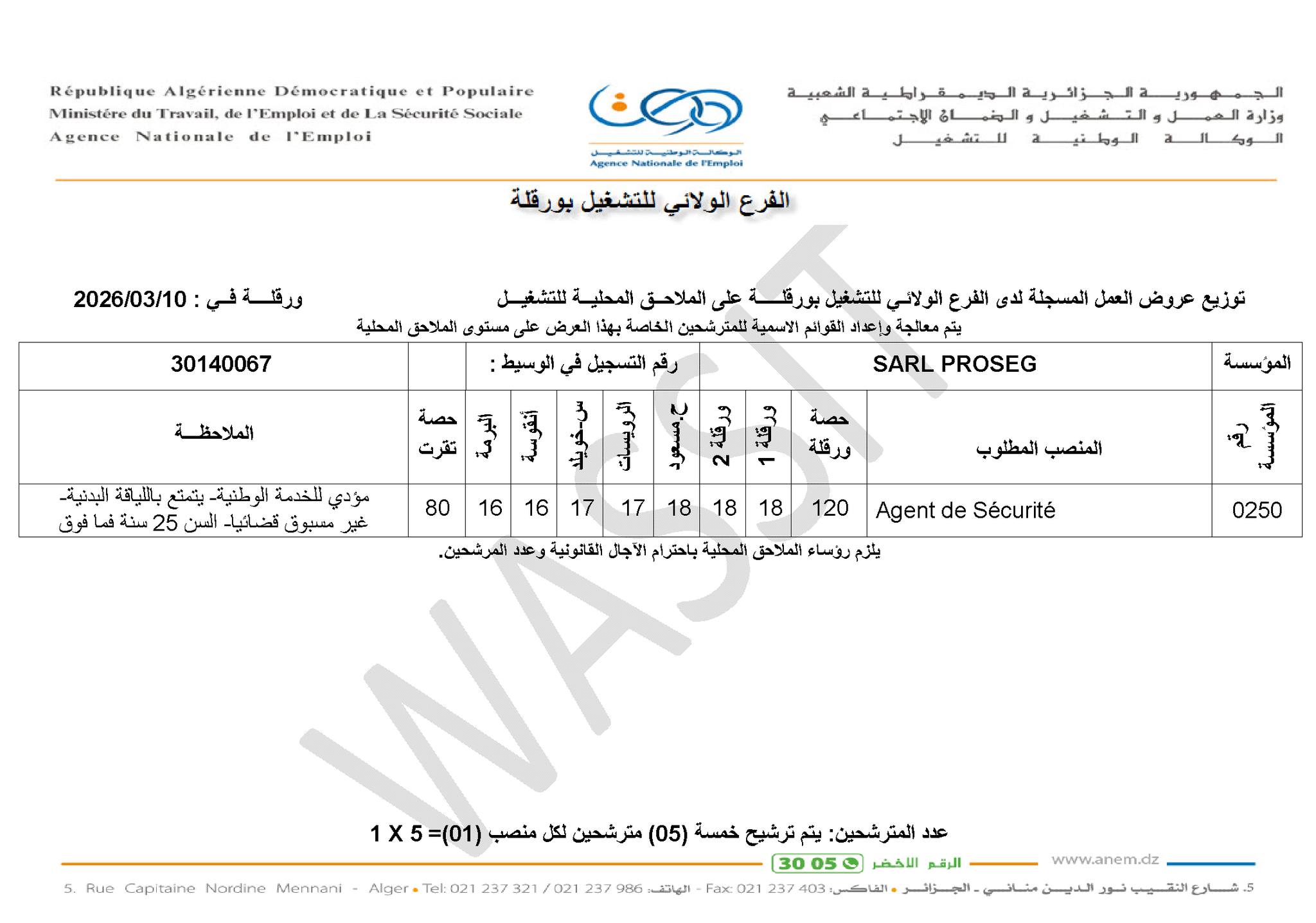 عروض توظيف أعوان الأمن والوقاية (275 منصب) - SFN Emploi