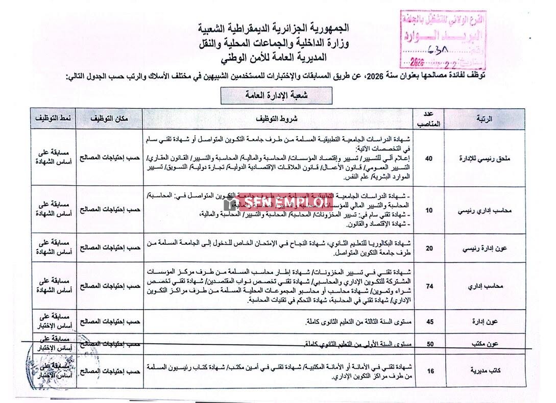 توظيف جديد بالأمن الوطني 2026: فتح 645 منصب في عدة تخصصات..إليكم شروط المشاركة - SFN Emploi