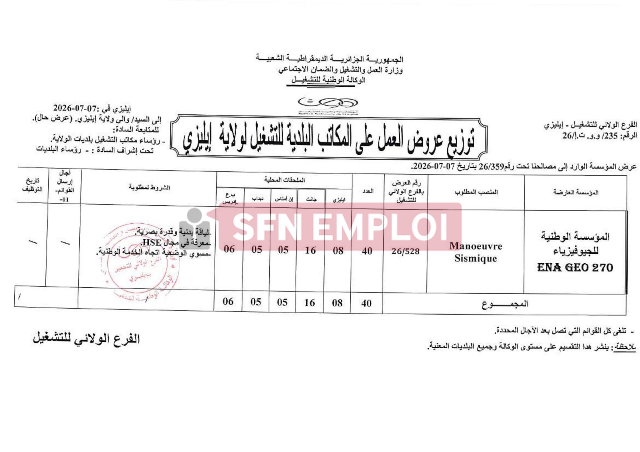 إعلان توظيف : المؤسسة الوطنية للجيوفيزياء تفتح 40 منصب عمل - SFN Emploi