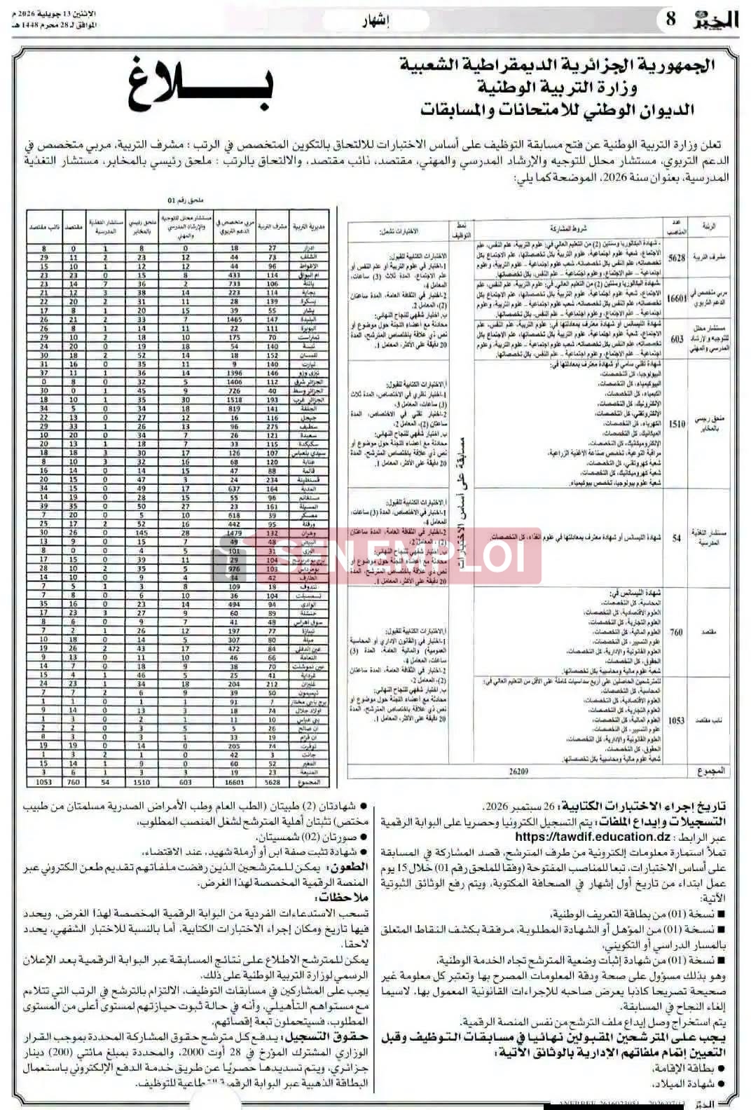 tawdif.education.dz.. التسجيل في مسابقة توظيف الإداريين بقطاع التربية 2026 - SFN Emploi