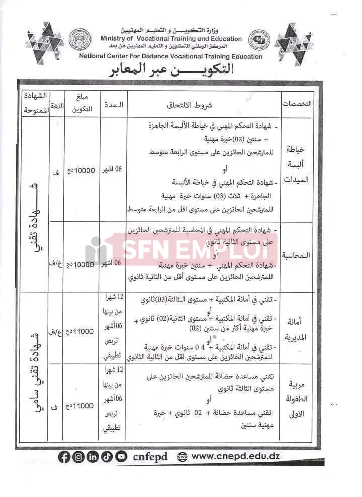 التسجيل في التكوين المهني عن بعد (المراسلة) دورة أكتوبر 2026.. التخصصات، الشروط، موعد الانطلاق وطريقة التسجيل - SFN Emploi