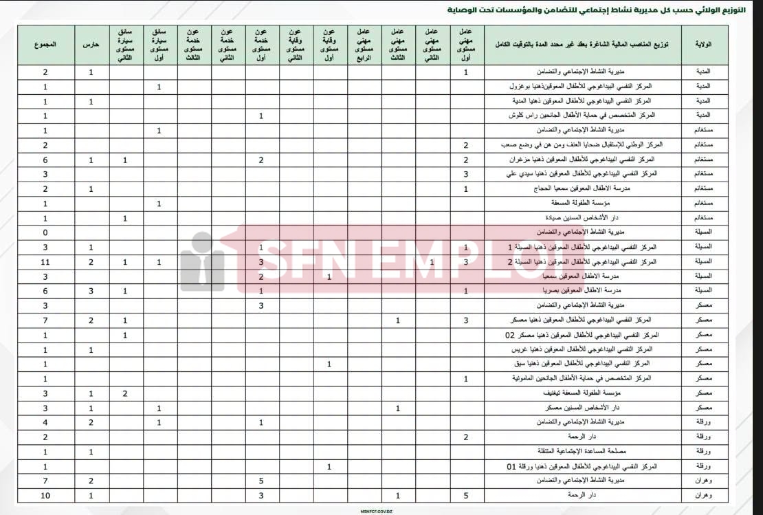وزارة التضامن الوطني تفتح 684 منصب توظيف خارجي بعقد غير محدد المدة - SFN Emploi