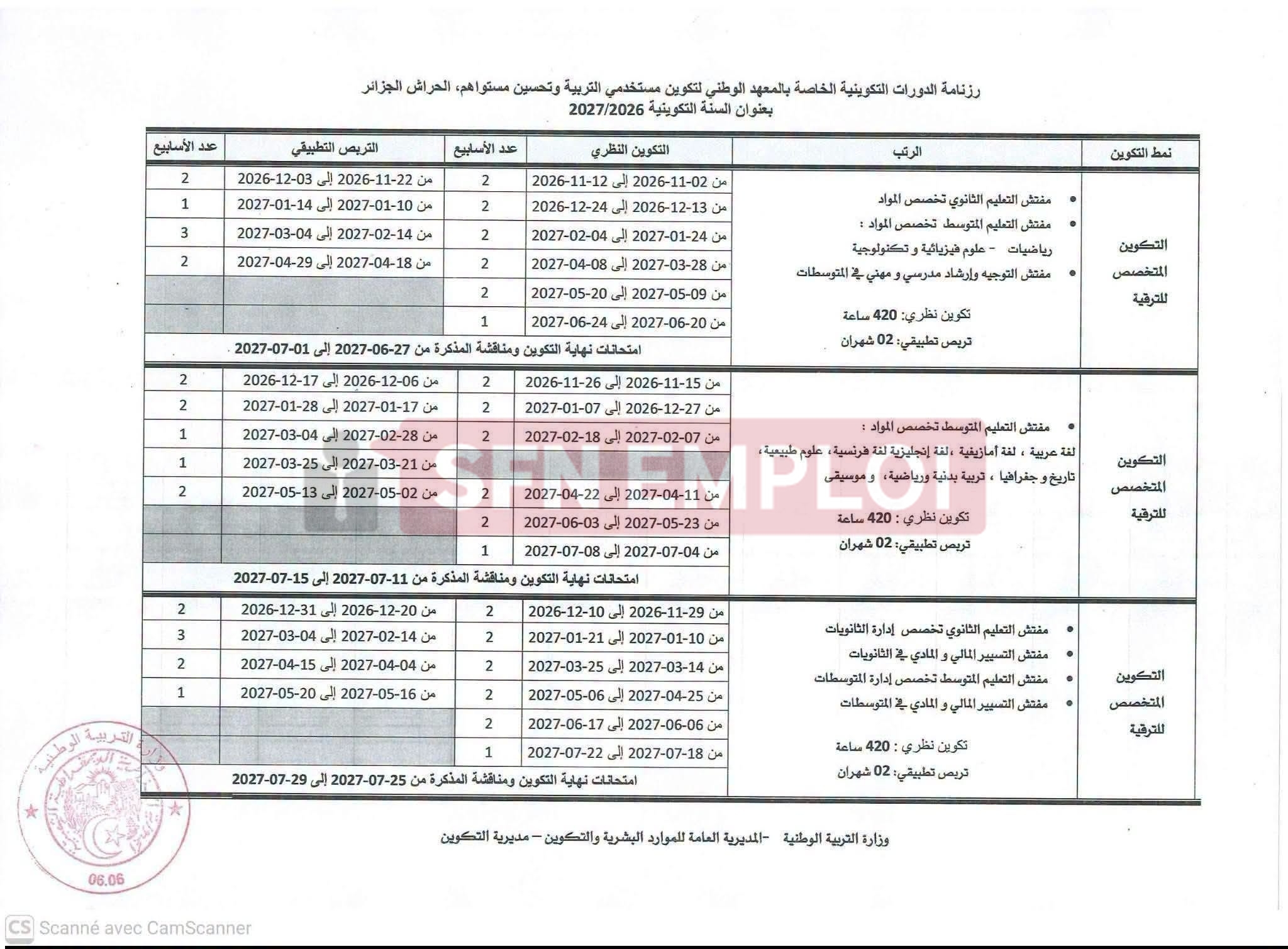 وزارة التربية الوطنية تحدد رزنامة التكوين للترقية 2026-2027 لفائدة عدة رتب - SFN Emploi