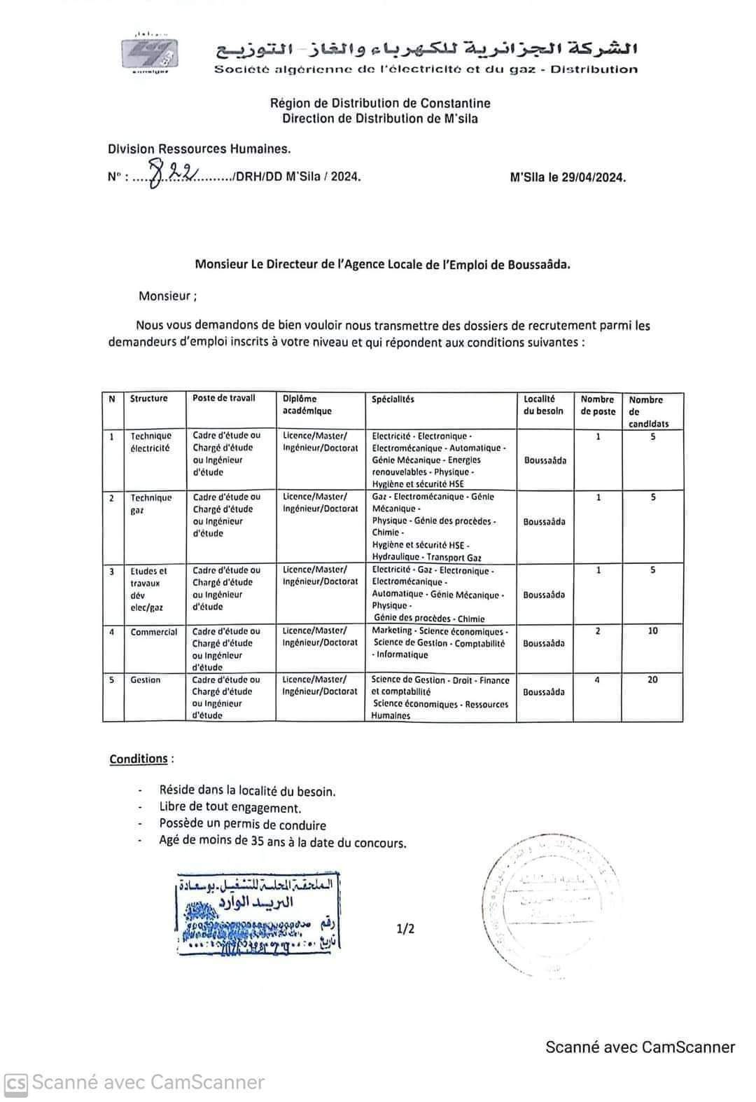 إعلان توظيف جامعيين بشركة سونلغاز عن طريق" لانام "المسيلة - SFN Emploi