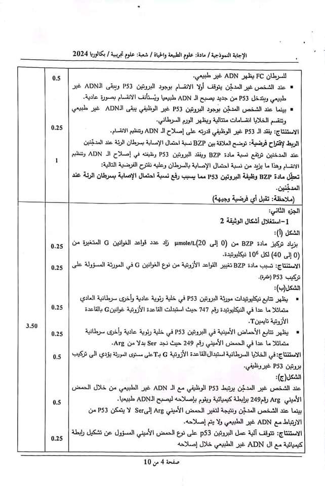 بكالوريا 2024 : التصحيح الوزاري لاختبار مادة " العلوم الطبيعية" - SFN Emploi