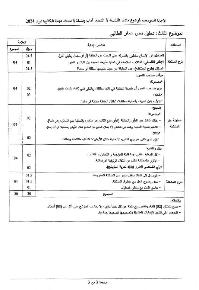 بكالوريا 2024 : التصحيح الوزاري لاختبار مادة " الفلسفة " - SFN Emploi