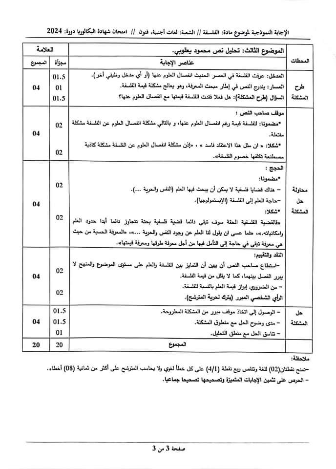 بكالوريا 2024 : التصحيح الوزاري لاختبار مادة " الفلسفة " - SFN Emploi
