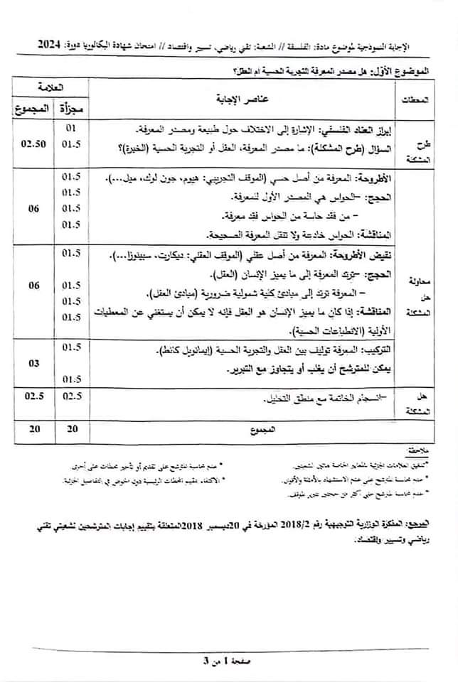 بكالوريا 2024 : التصحيح الوزاري لاختبار مادة " الفلسفة " - SFN Emploi