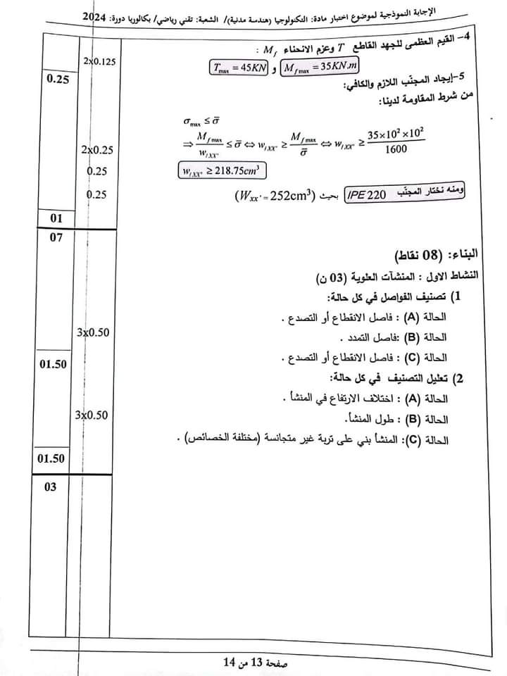 بكالوريا 2024 : التصحيح الوزاري لمادة الهندسة المدنية و هندسة الطرائق - SFN Emploi