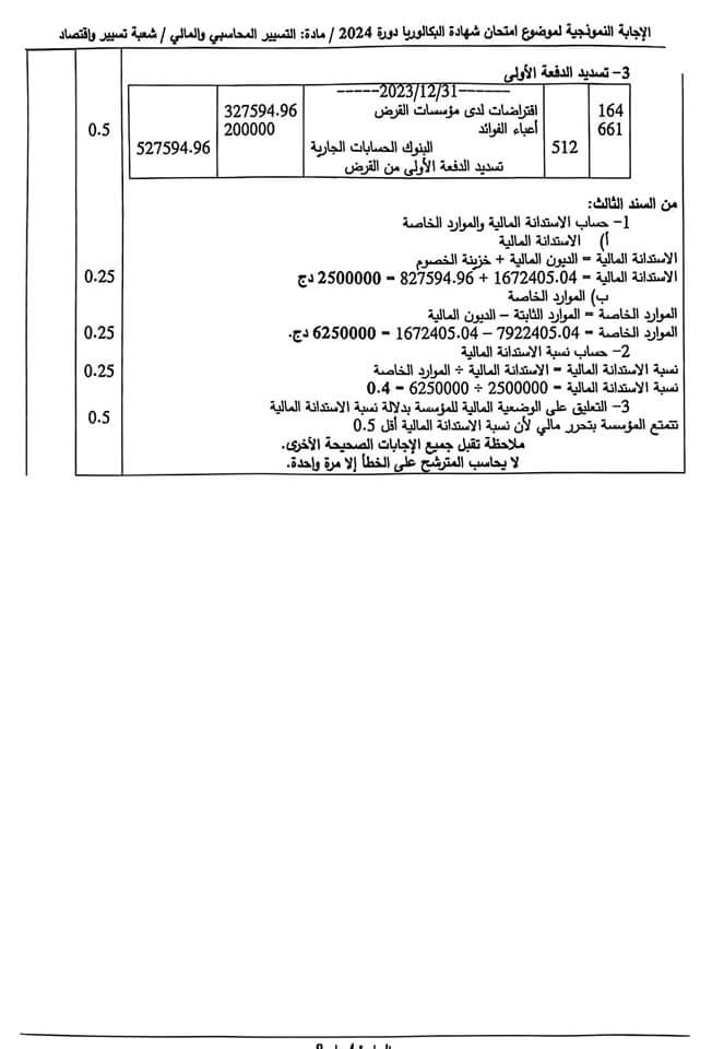 بكالوريا 2024 : التصحيح الوزاري لمواد "المحـاسبة" و "الاقتصـاد" و "القانون" - SFN Emploi
