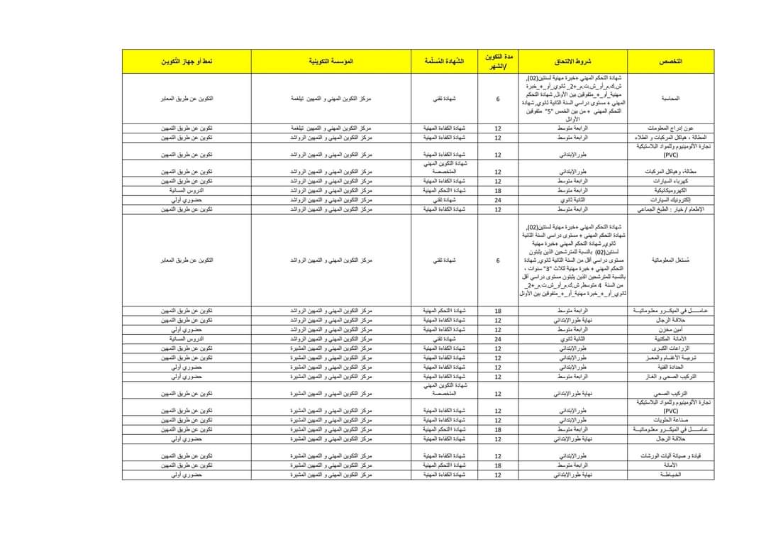 عروض التكوين المهني دورة أكتوبر 2024 بولاية ميلة - SFN Emploi