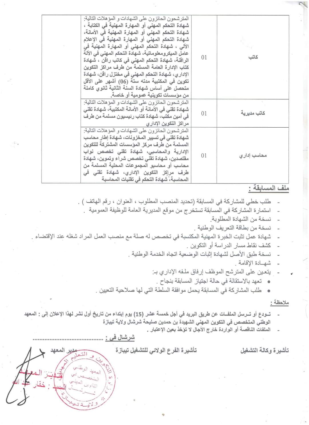 مسابقة توظيف بالمعهد الوطني المتخصص في التكوين المهني بشرشال تيبازة - SFN Emploi