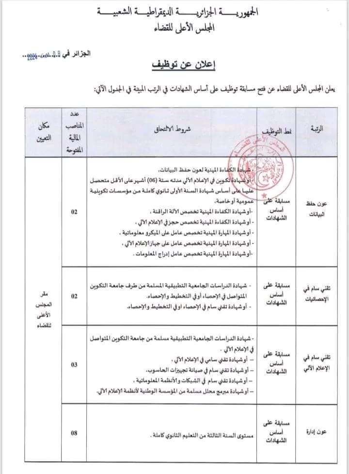 مسابقة توظيف بالمجلس الاعلى للقضاء (42 منصب ) - SFN Emploi