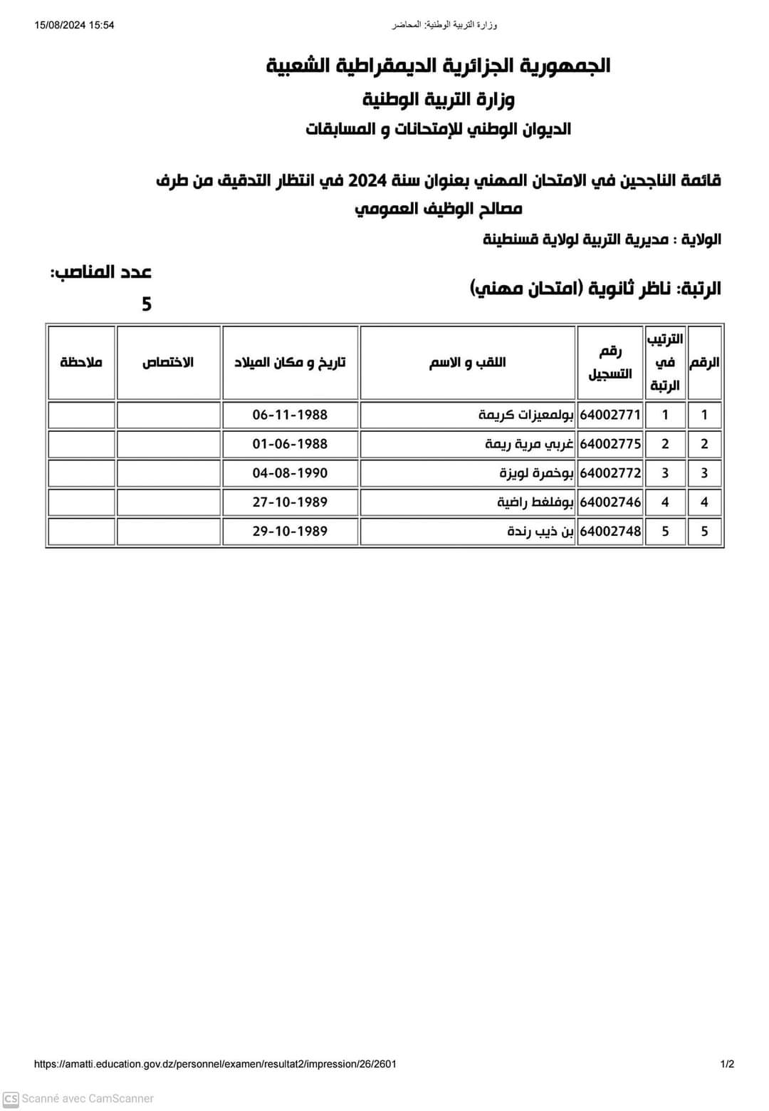 نتائج الامتحانات المهنية لولاية قسنطينة 2024 - SFN Emploi