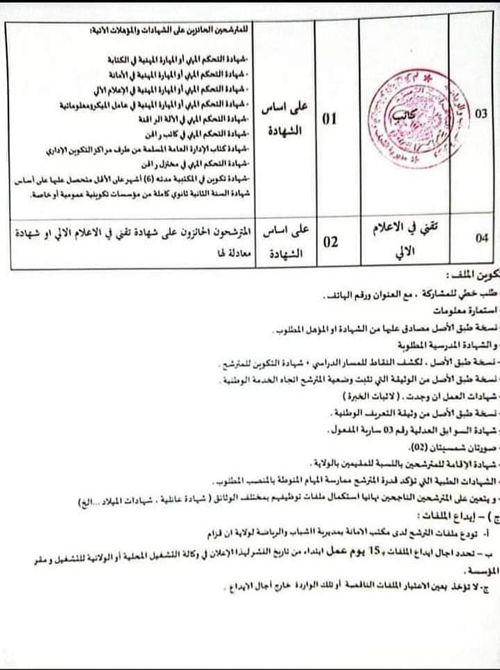 مسابقات توظيف بمديرية الشباب والرياضة لولاية عين قزام (22 منصب ) - SFN Emploi
