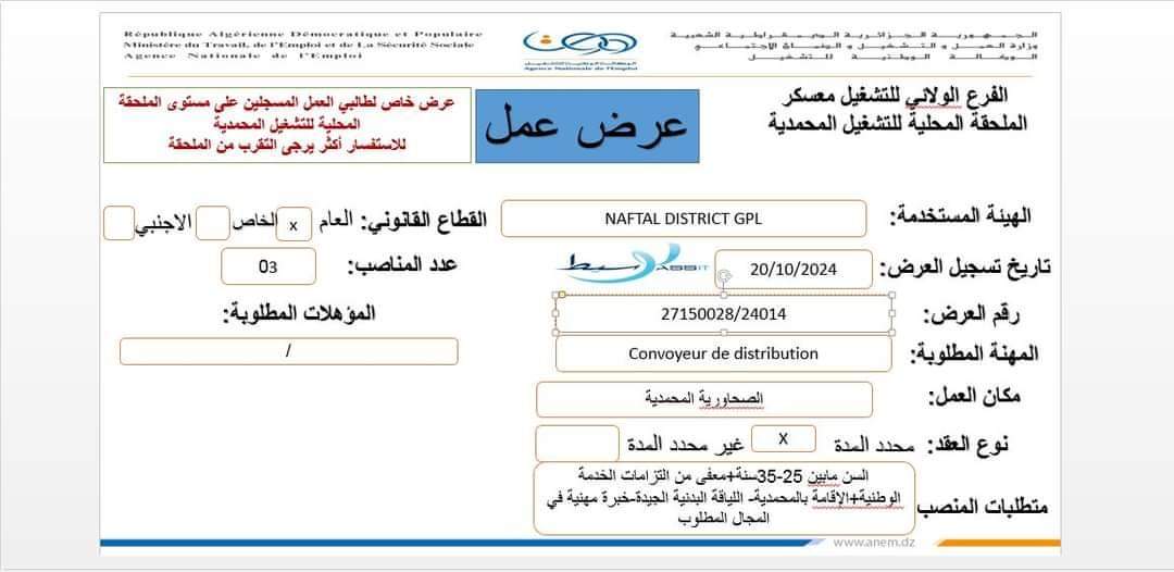 مؤسسىة نفطال تواصل عروض التوظيف في مختلف الولايات (17 منصب ) - SFN Emploi