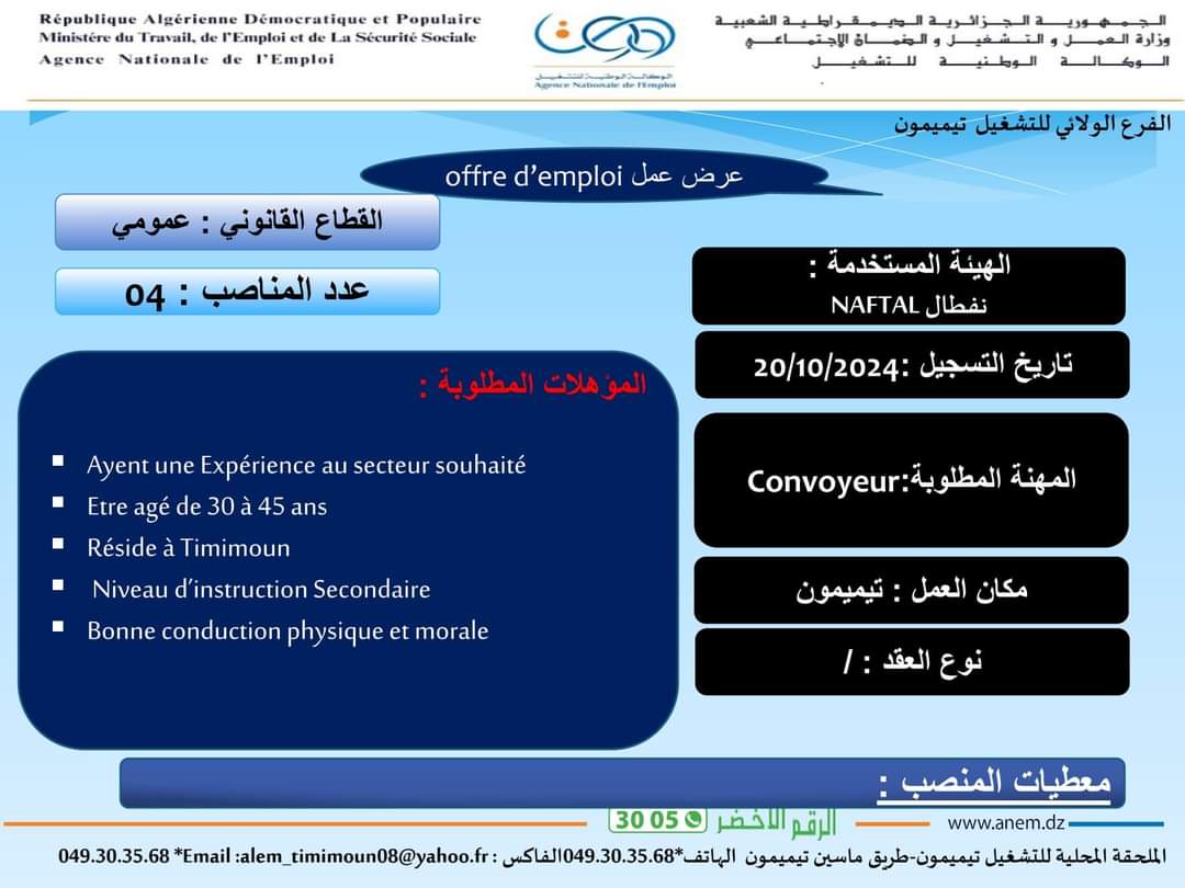 مؤسسىة نفطال تواصل عروض التوظيف في مختلف الولايات (17 منصب ) - SFN Emploi