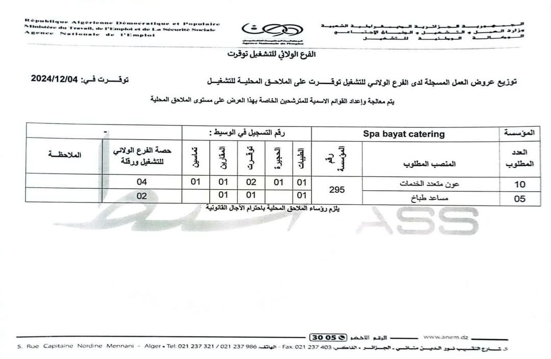 عروض توظيف شركة الفندقة والاطعام بايات كاترينغ BAYAT BATERING - SFN Emploi