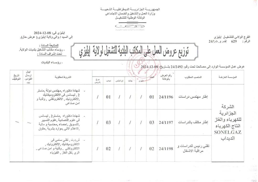 عروض توظيف بالشركة الجزائرية للكهرباء والغاز سونلغاز Sonelgaz - SFN Emploi عروض توظيف بالشركة الجزائرية للكهرباء والغاز سونلغاز Sonelgaz - SFN Emploi