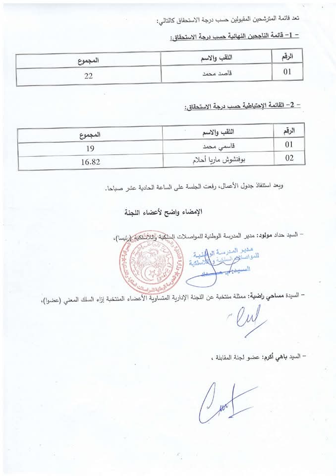 الإعلان عن نتائج مسابقات التوظيف المدرسة الوطنية للمواصلات السلكية واللاسلكية 2024 - SFN Emploi