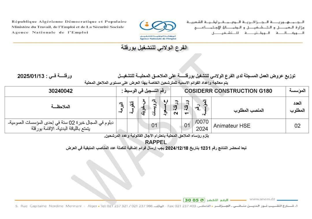 عروض توظيف بشركة كوسيدار COSIDER CONSTRUCTION - SFN Emploi
