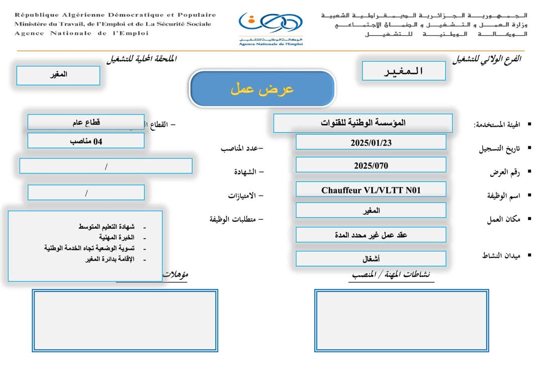عروض توظيف بالمؤسسة الوطنية للقنوات ENAC (35 منصب) - SFN Emploi