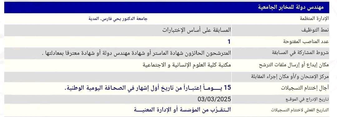 مسابقات توظيف بجامعة المدية - SFN Emploi