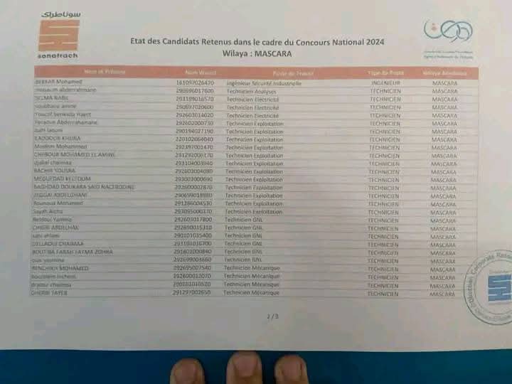 قائمة الناجحين في مسابقة توظيف سوناطراك 2025 في كل الولايات - SFN Emploi