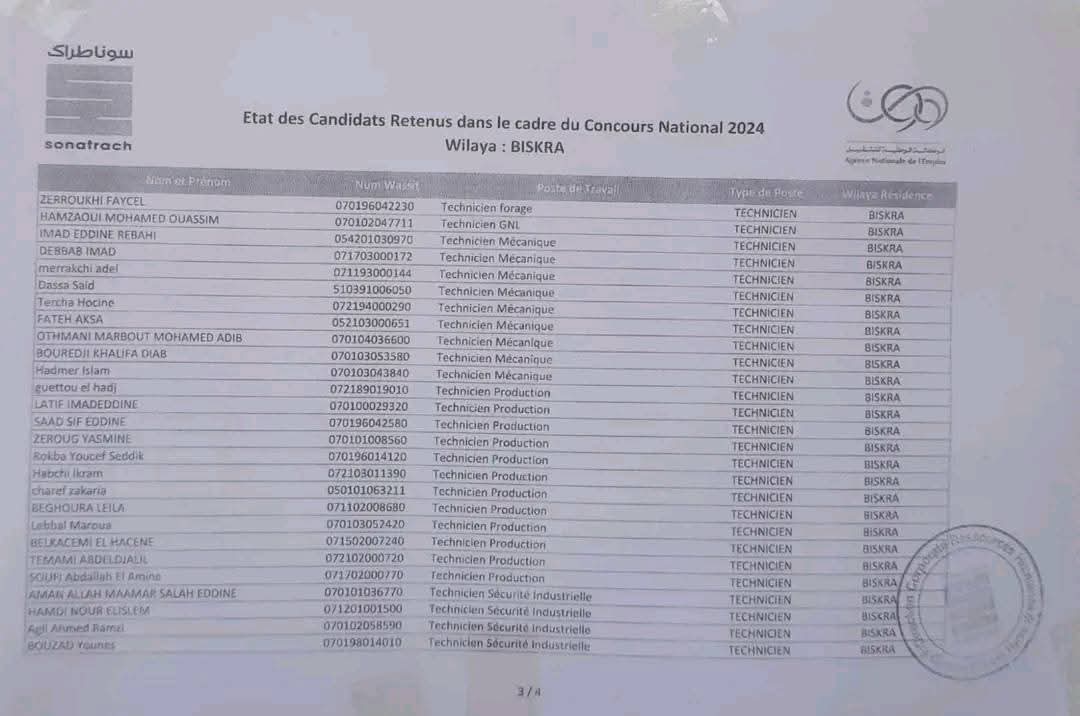 قائمة الناجحين في مسابقة توظيف سوناطراك 2025 في كل الولايات - SFN Emploi