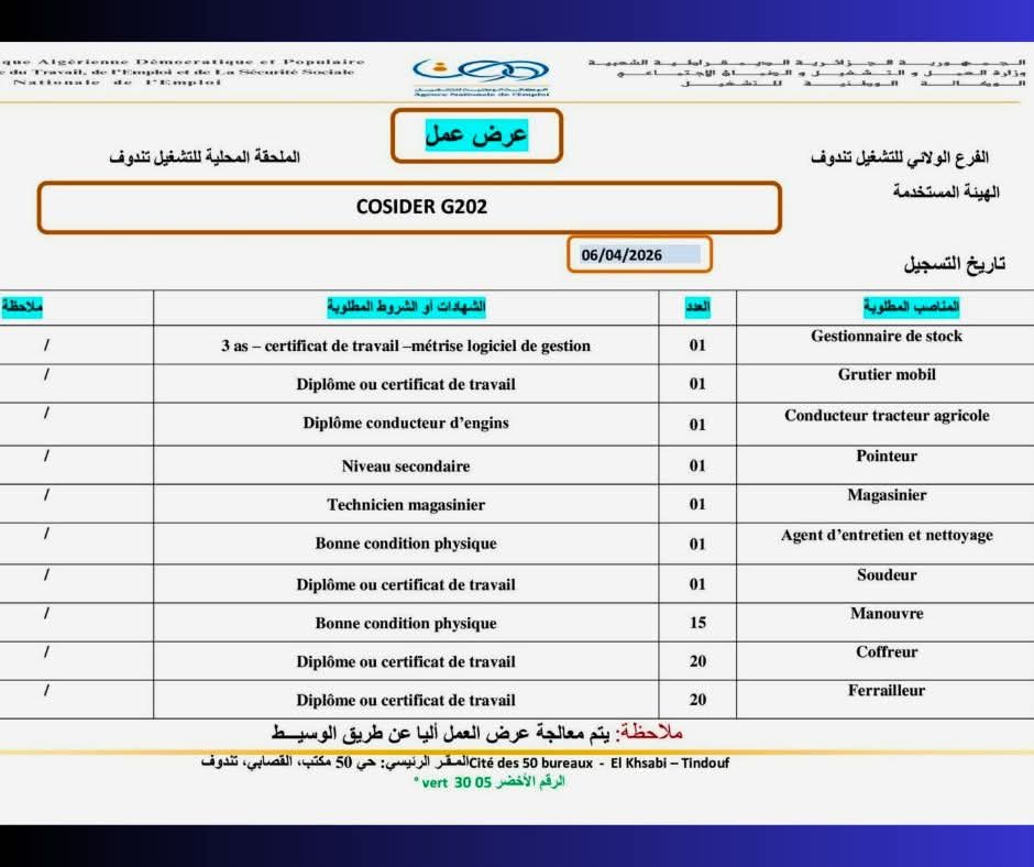 كوسيدار: إعلانات توظيف جديدة في عدة مناصب (62 منصب) - SFN Emploi كوسيدار: إعلانات توظيف جديدة في عدة مناصب (62 منصب) - SFN Emploi