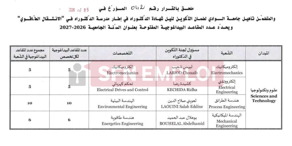 مسابقة الدكتوراه الاستثنائية 2026-2027.. فتح 302 مقعد عبر 8 مؤسسات جامعية - SFN Emploi