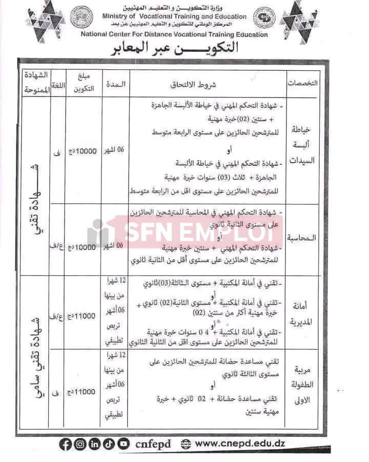 التكوين المهني عن بُعد دورة أكتوبر 2026: التسجيلات مفتوحة وهذه هي الشروط والتخصصات - SFN Emploi