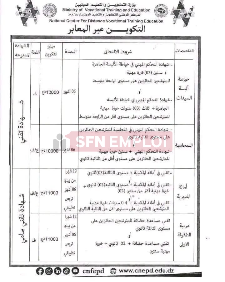 التكوين المهني عن بُعد دورة أكتوبر 2026: التسجيلات مفتوحة وهذه هي الشروط والتخصصات - SFN Emploi