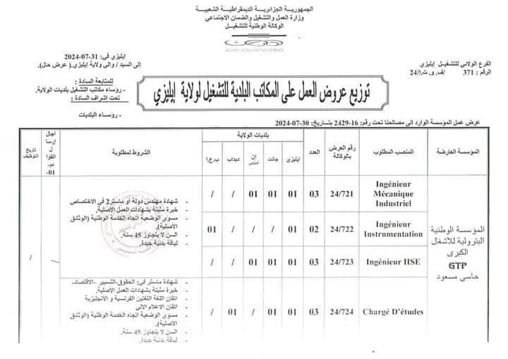عروض عمل بالمؤسسة الوطنية البترولية للأشغال الكبرى GTP (69 منصب ) - SFN Emploi