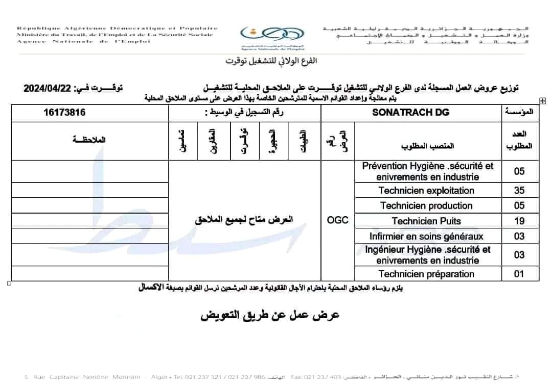 عرض عمل بشركة سوناطراك (86 منصب) - SFN Emploi