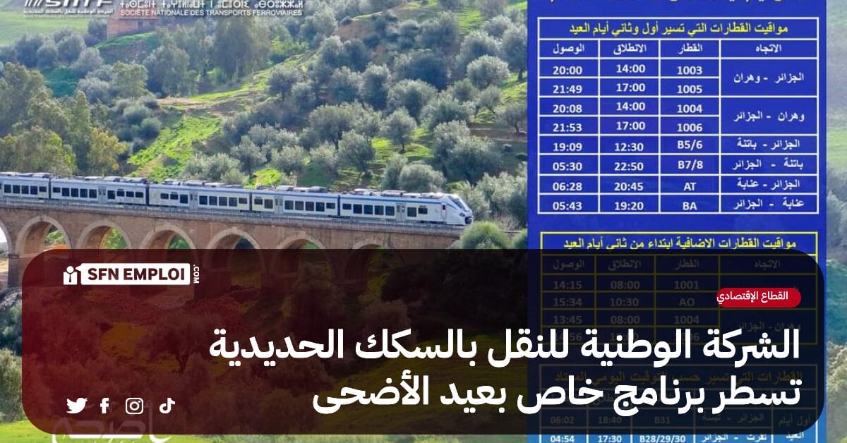 الشركة الوطنية للنقل بالسكك الحديدية تسطر برنامج خاص لسير القطارات تحسبا لعيد الاضحى - SFN Emploi