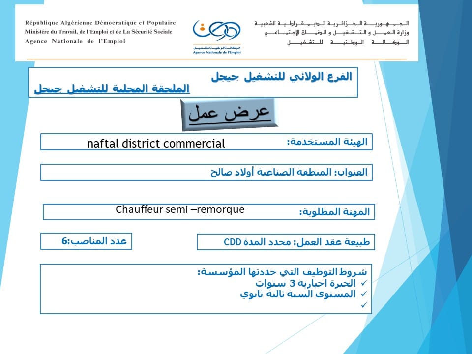 عروض توظيف بشركة نفطال NAFTAL DISTRICT COMMERCIAL - SFN Emploi عروض توظيف بشركة نفطال NAFTAL DISTRICT COMMERCIAL - SFN Emploi