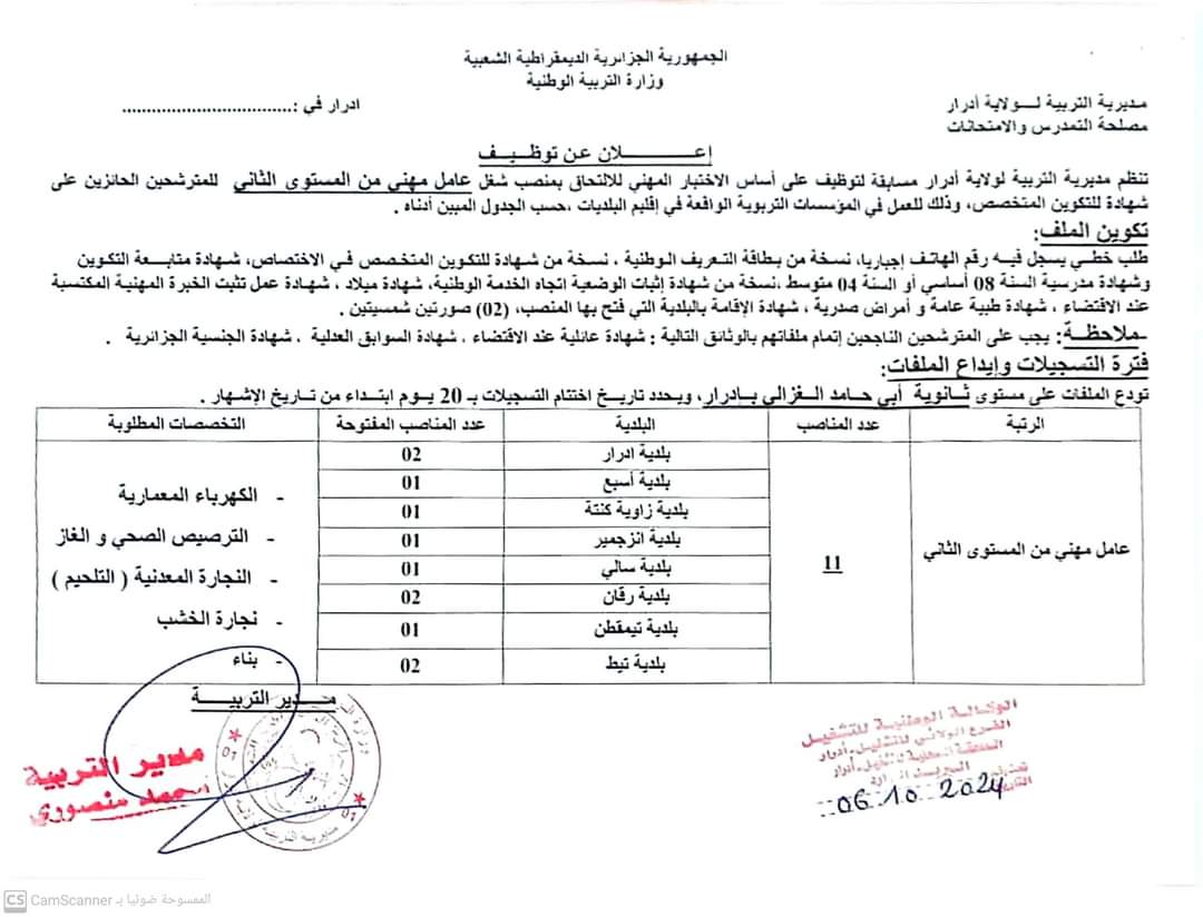 مسابقات توظيف بمديرية التربية لولاية ادرار (33 منصب ) - SFN Emploi