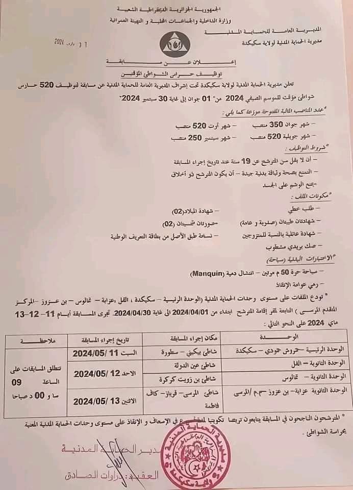 الحماية المدنية لولاية سكيكدة توظف حراس شواطئ موسميين(520 منصب) - SFN Emploi