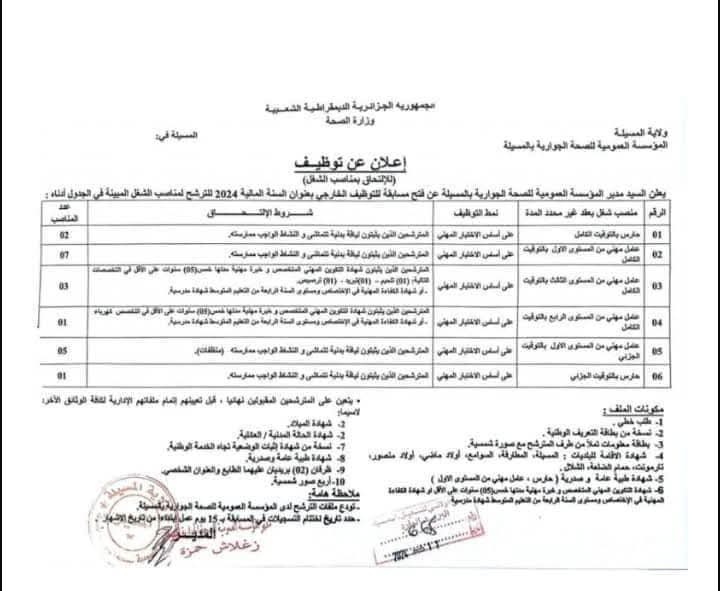 مسابقات توظيف بقطاع الصحة في أكثر من 20 ولاية (206 مناصب) - SFN Emploi