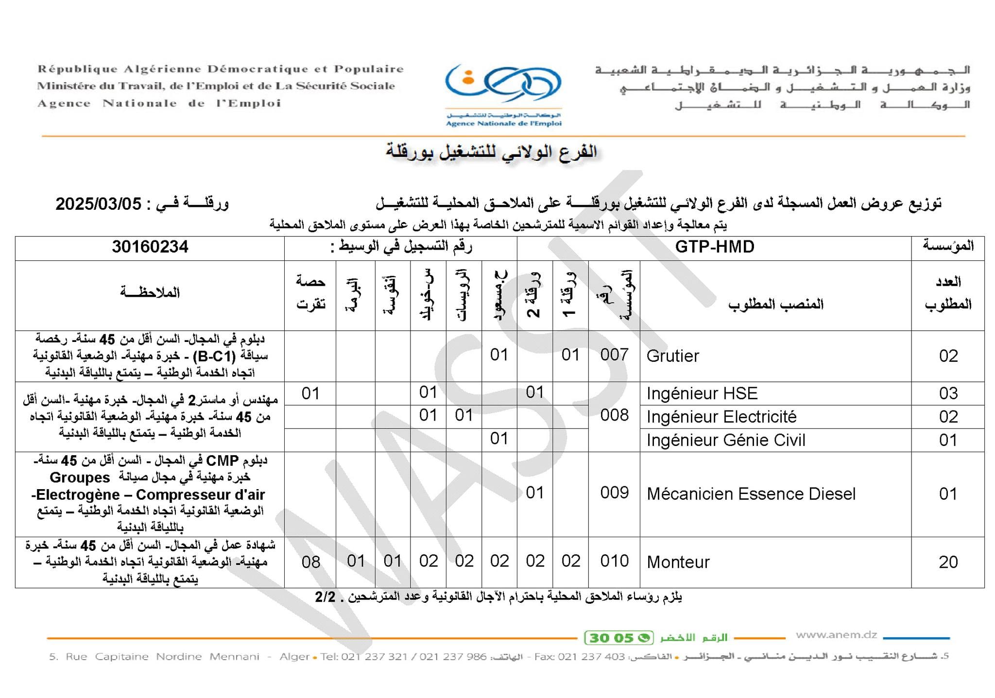 عروض توظيف بالمؤسسة الوطنية للأشغال البترولية الكبرى GTP HMD(50 منصب) - SFN Emploi