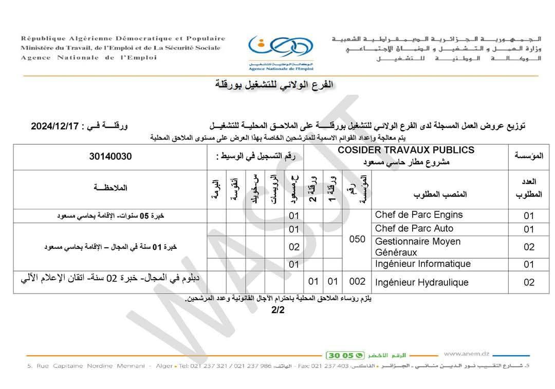 عروض توظيف بشركة كوسيدار COSIDER (28 منصب) - SFN Emploi